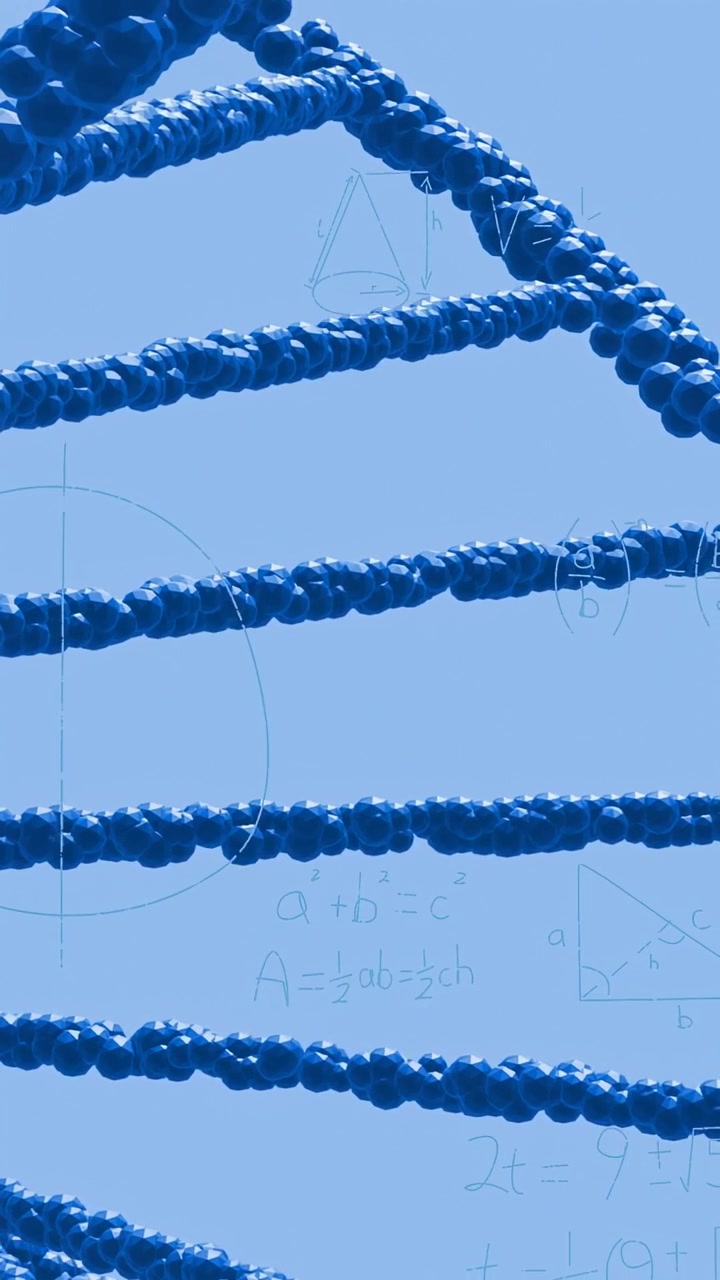 Vertical video: Slow zoom starting camera pan, beaded blue cords shifting and showing math sketches