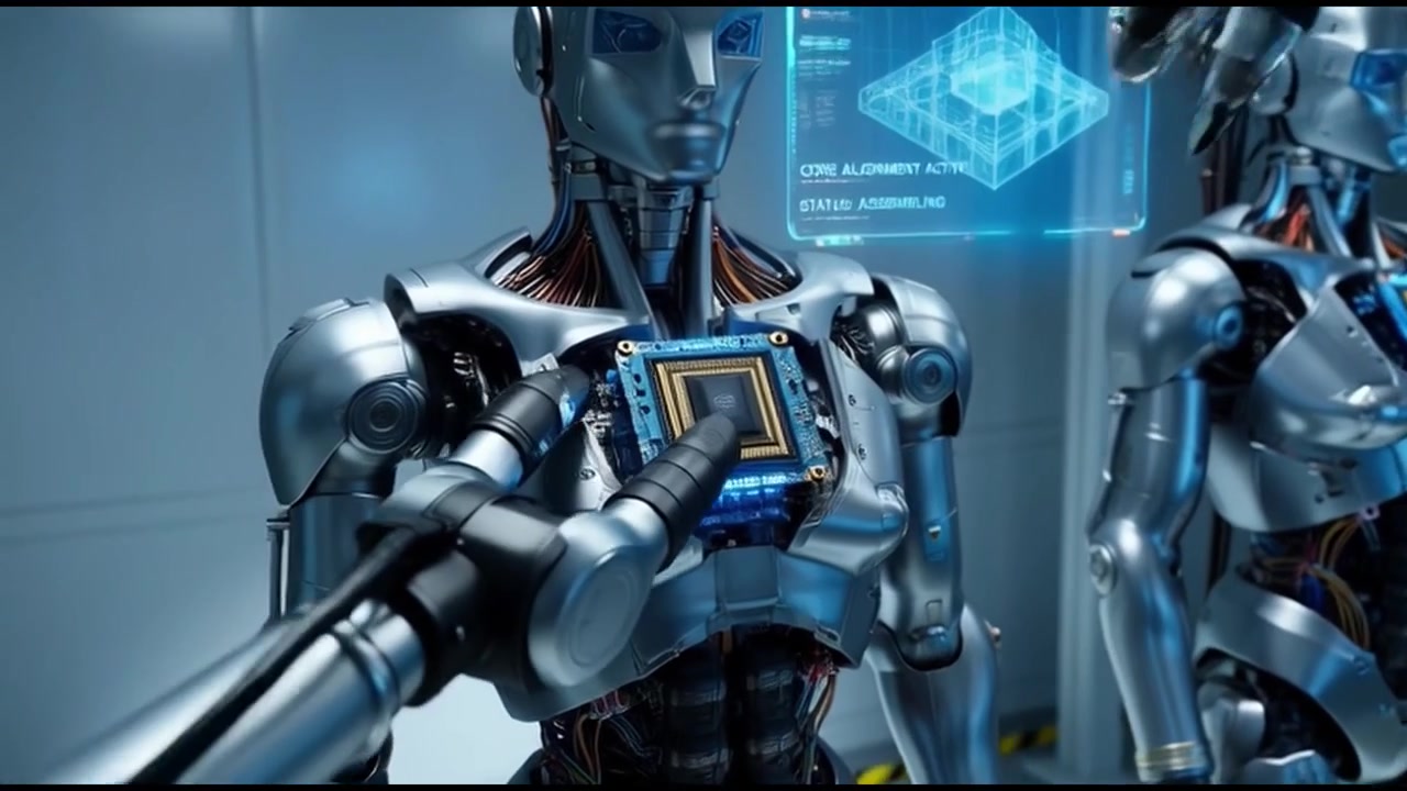 Robotic Arms Assembling Advanced Humanoid Robots in High-Tech Factory