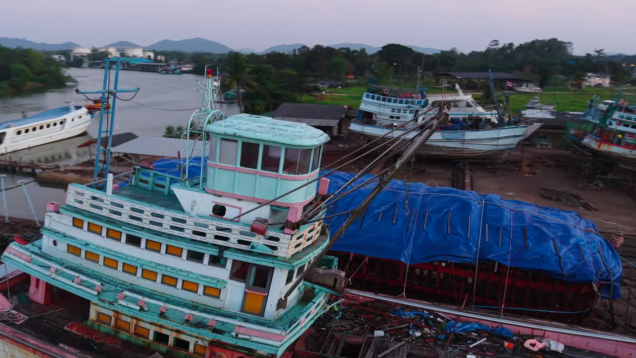 Fishing Boats Under Repair at a Shipyard