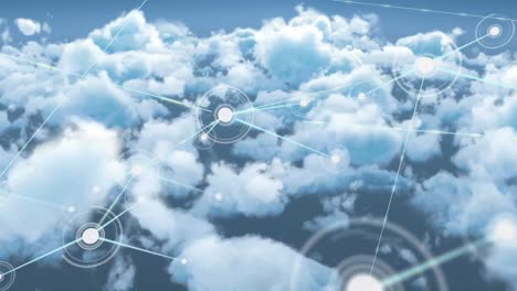 Animation of networks of connections with icons over sky