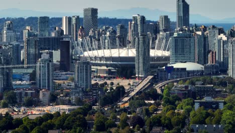 Horizonte-De-Vancouver-Que-Rodea-El-Estadio-Bc-Place-Y-Rogers-Arena-En-Columbia-Británica,-Canadá