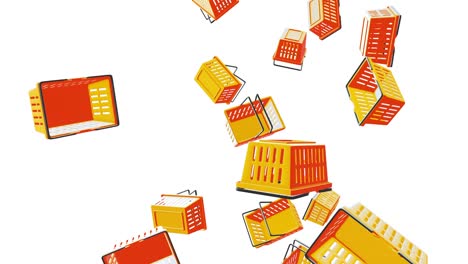 yellow shopping baskets on white background.