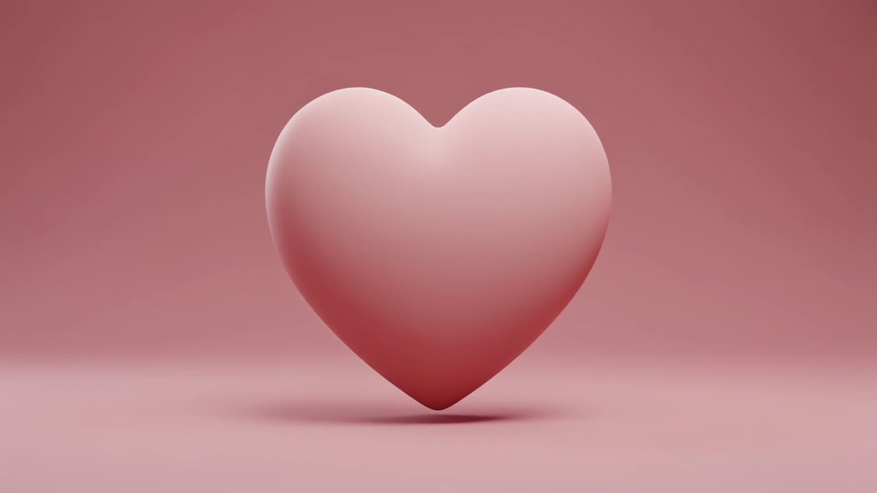 Cuore 3D rosa tenue che pulsa delicatamente su sfondo rosa