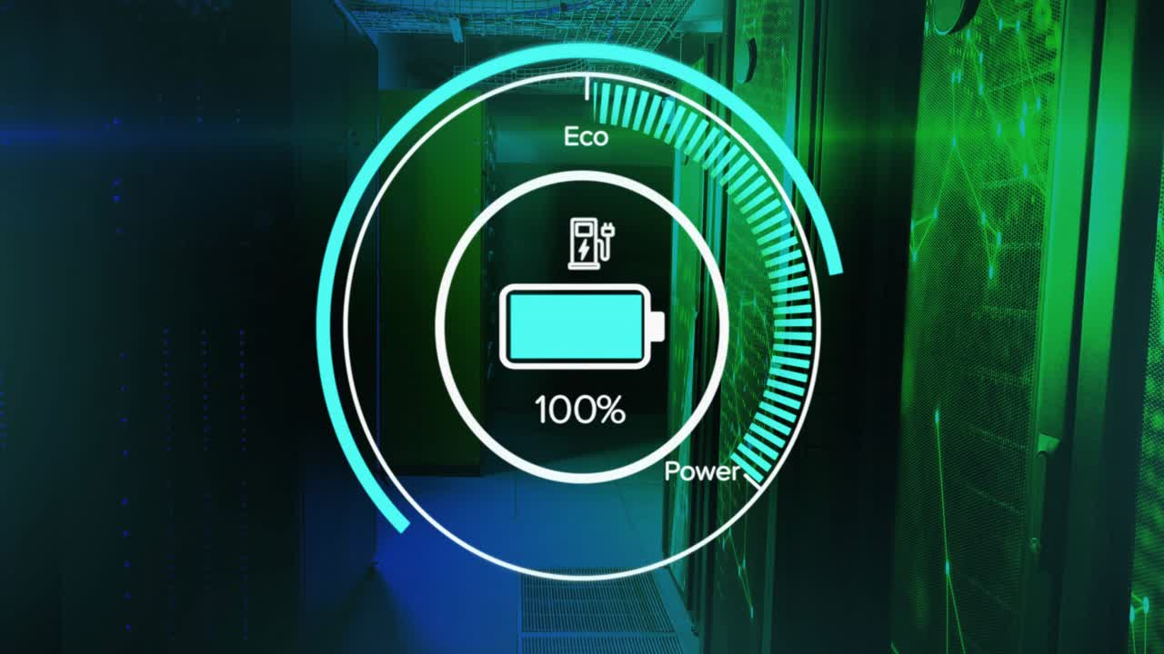 Circular battery HUD animating charge rising then falling on plug insert to visualize power flow
