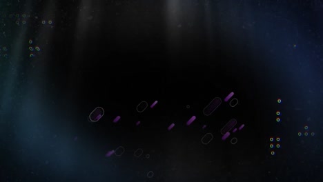 animación de rastros de luz púrpura sobre puntos, cruces y procesamiento de datos sobre fondo negro