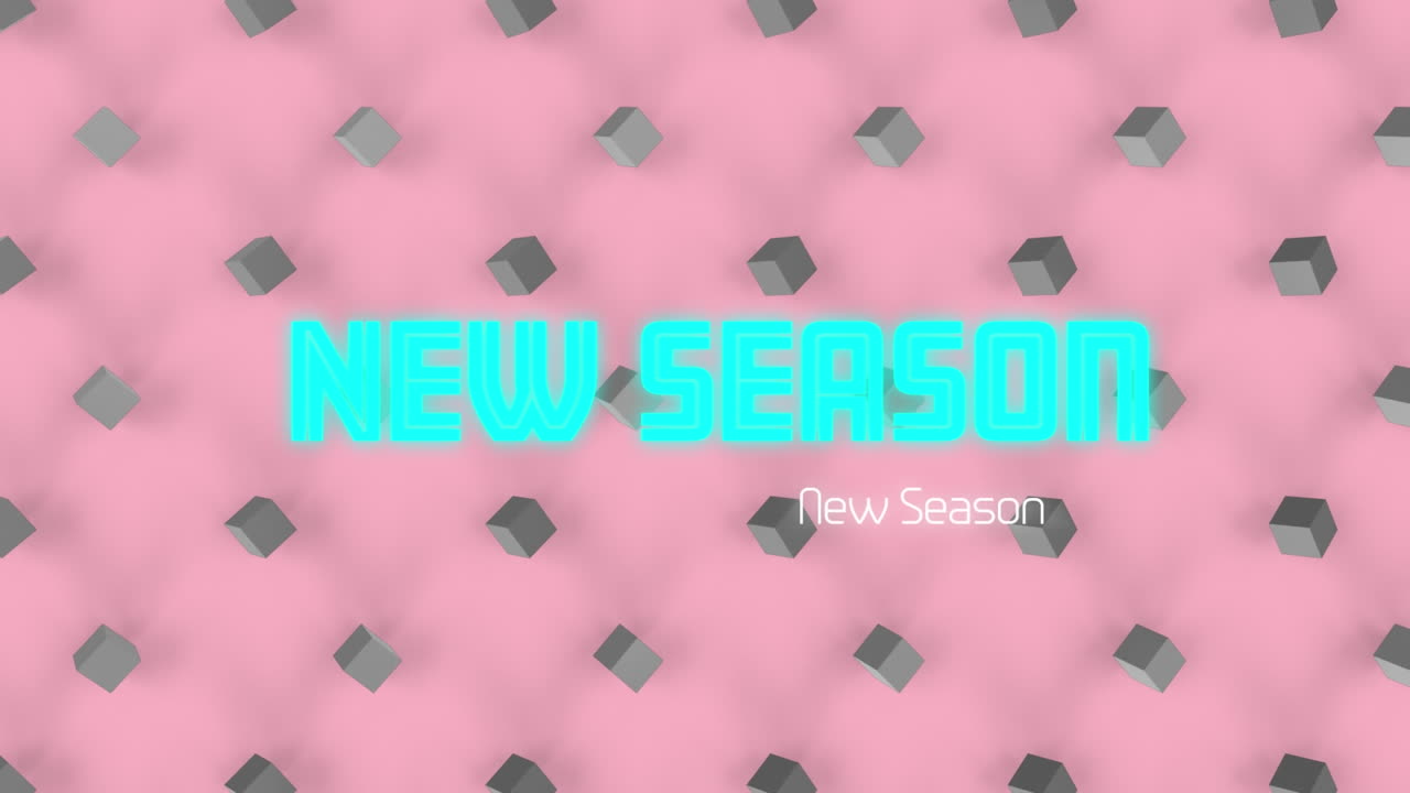 핑크색 배경에 3d 큐브 위에 새로운 시즌 텍스트의 애니메이션