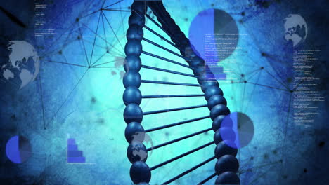 animation of scientific data processing over dna strand spinning