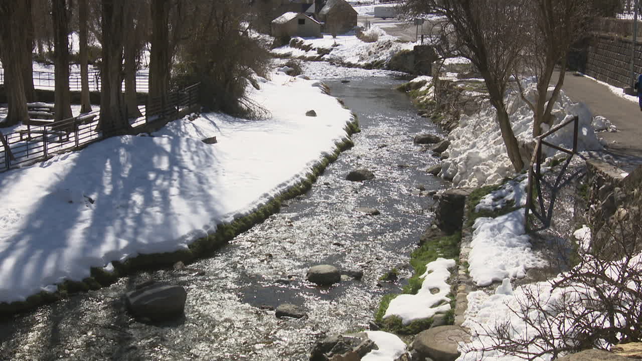 Winter Stream Scene in a Snowy Village