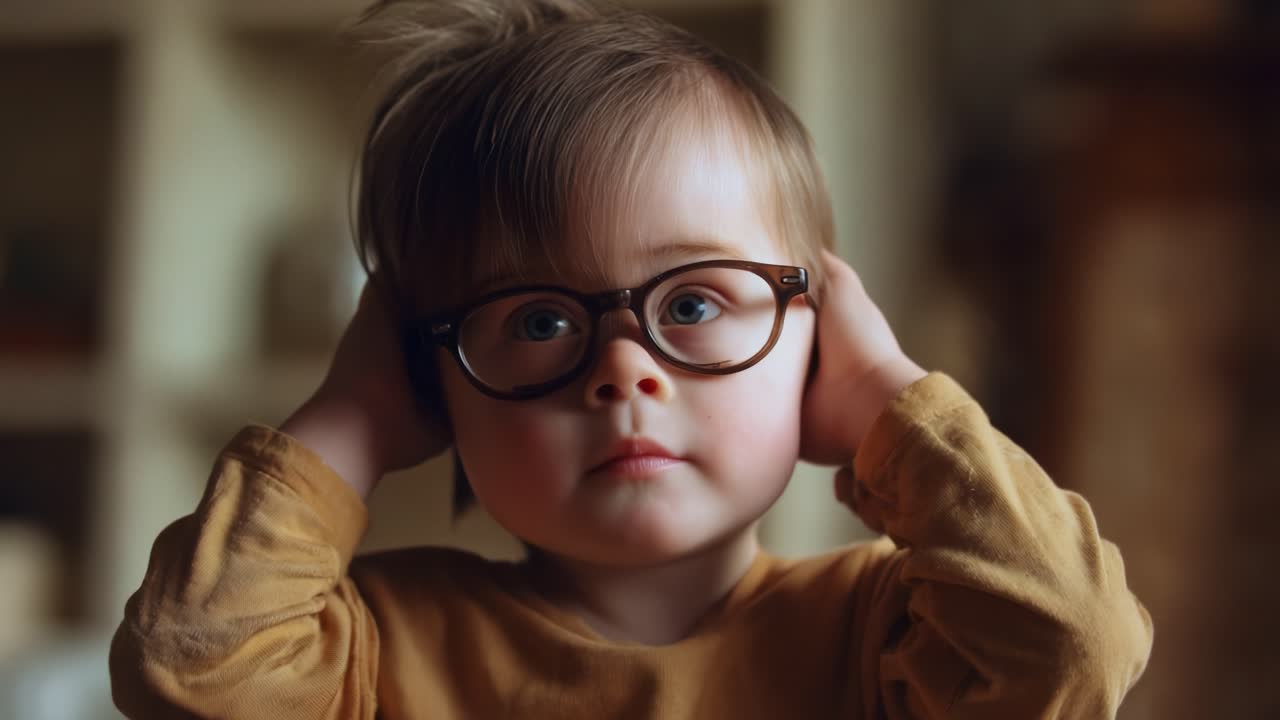 Adorable Young Child Wearing Stylish Glasses: A Heartwarming Journey from Curiosity to Confidence Captured in Two Frames