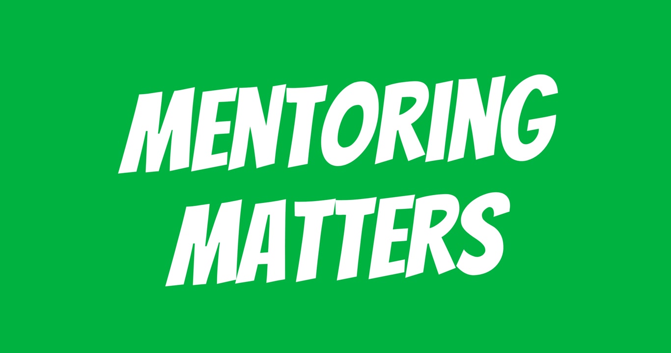 Digital animation of mentoring matters text banner against black background