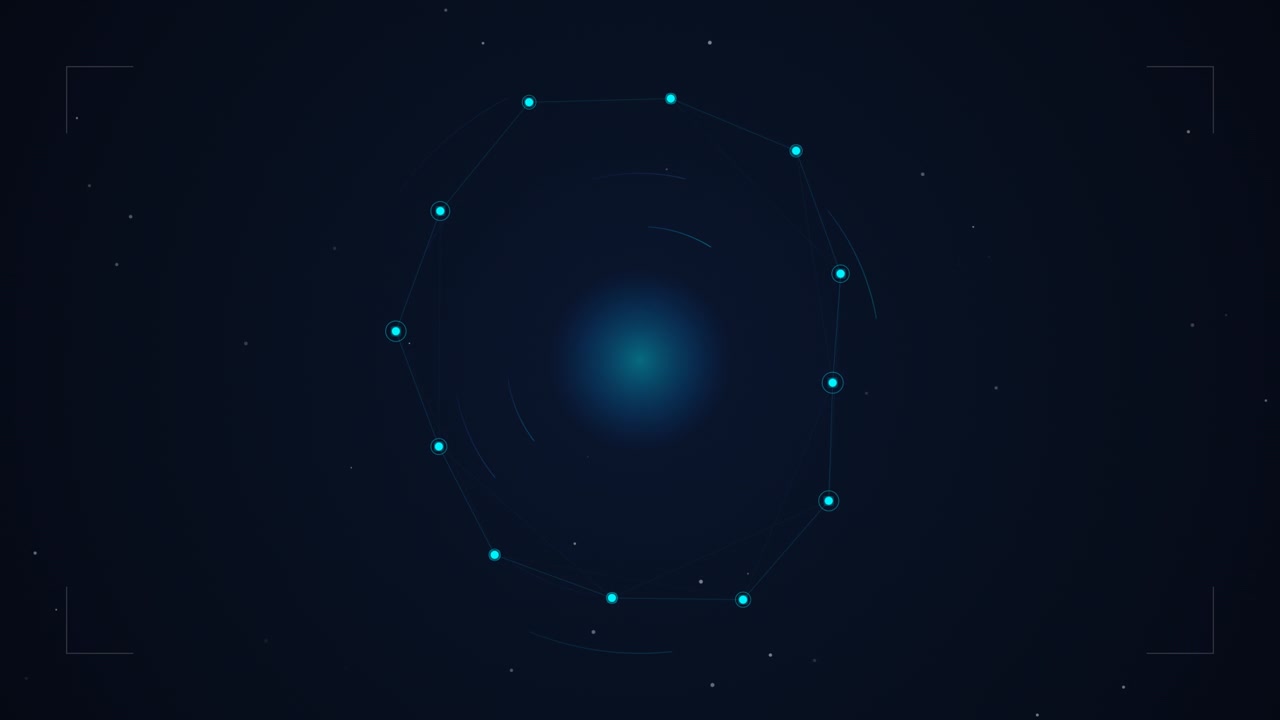 Abstract Digital Network Nodes Rotating in Dark Space