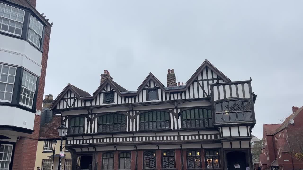 Tudor House Museum, a historic black-and-white timber-framed building in Southampton, England.
