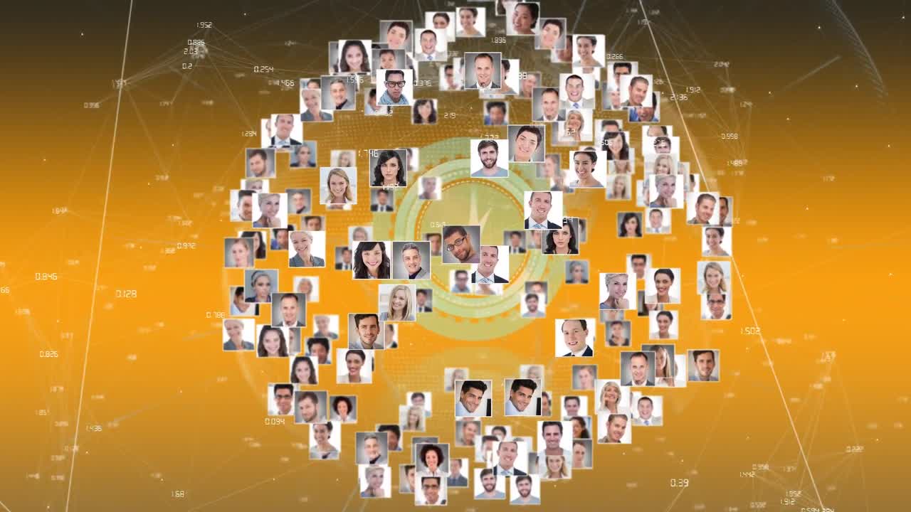 анимация пользовательских фотографий, обработка данных и глобус на желтом фоне