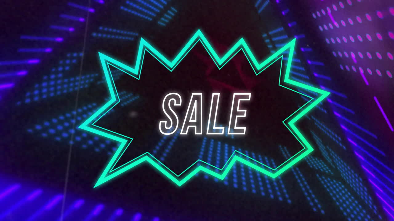 움직이는 디지털 터널을 통해 판매 텍스트의 애니메이션