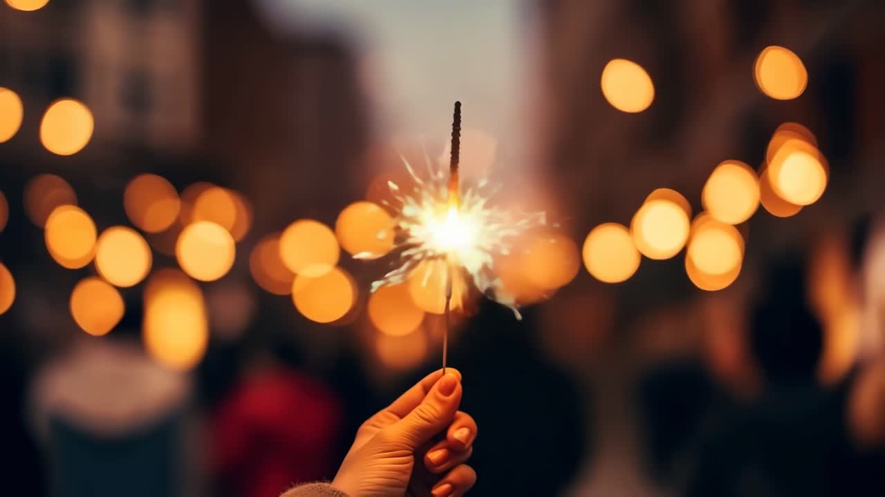 Primo piano di una mano che tiene una stellina luminosa, con un effetto bokeh di luci della città sullo sfondo