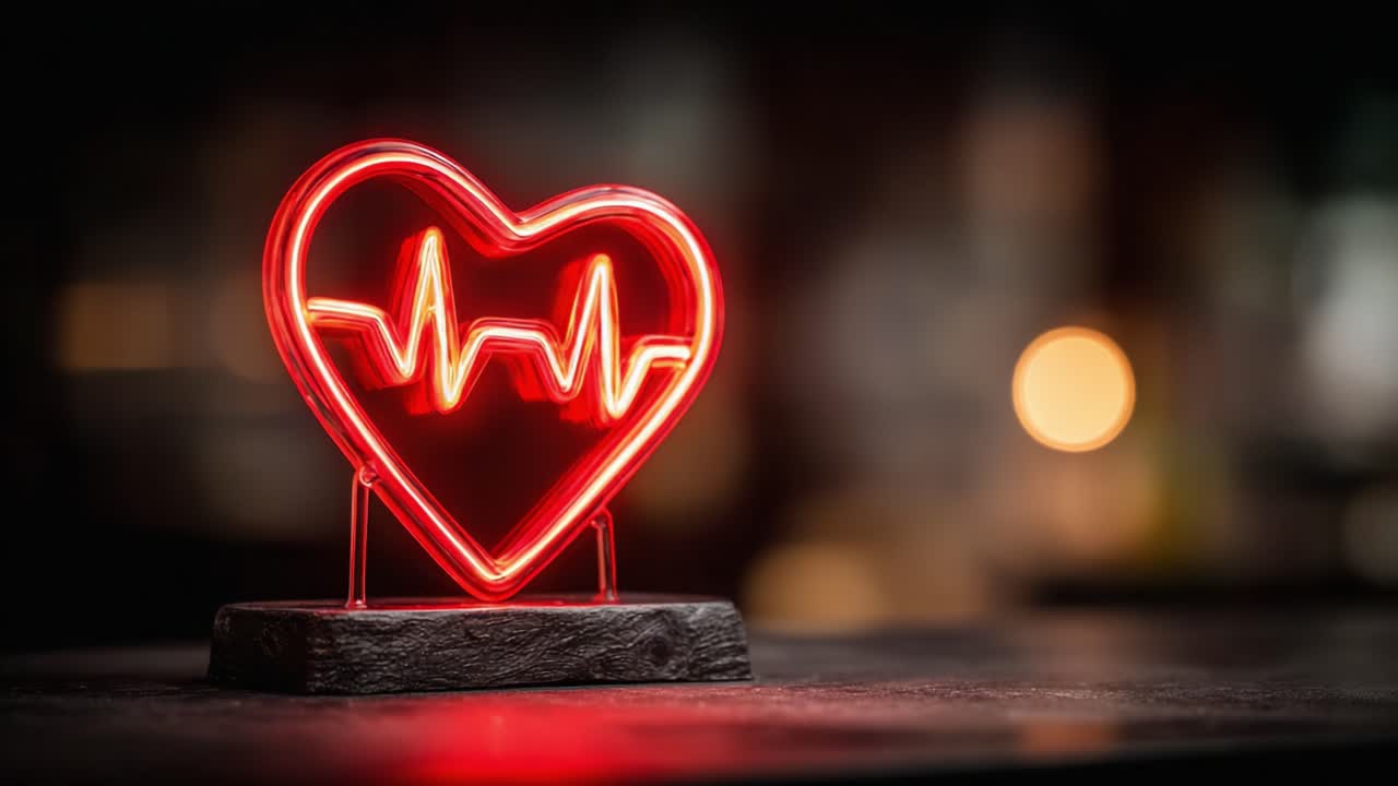 A Glowing Heartbeat: A Captivating Neon Light Display Representing Health and Vitality in a Darkened Atmosphere with a Pulse Line Design