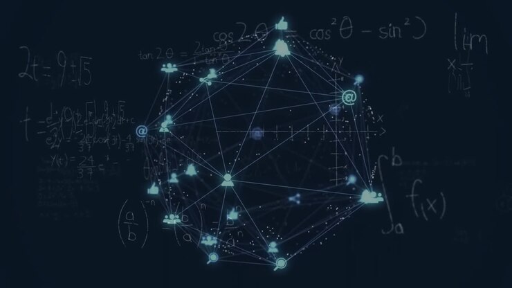 Animasjon av matematisk databehandling over en globus med forbindelser