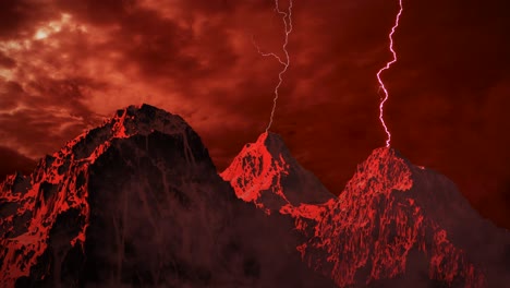 apocalyptic mountains under a fiery sky