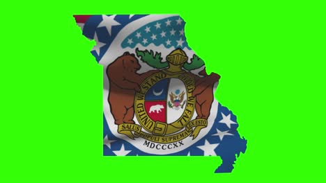 missouri state map outline with flag animation on green screen