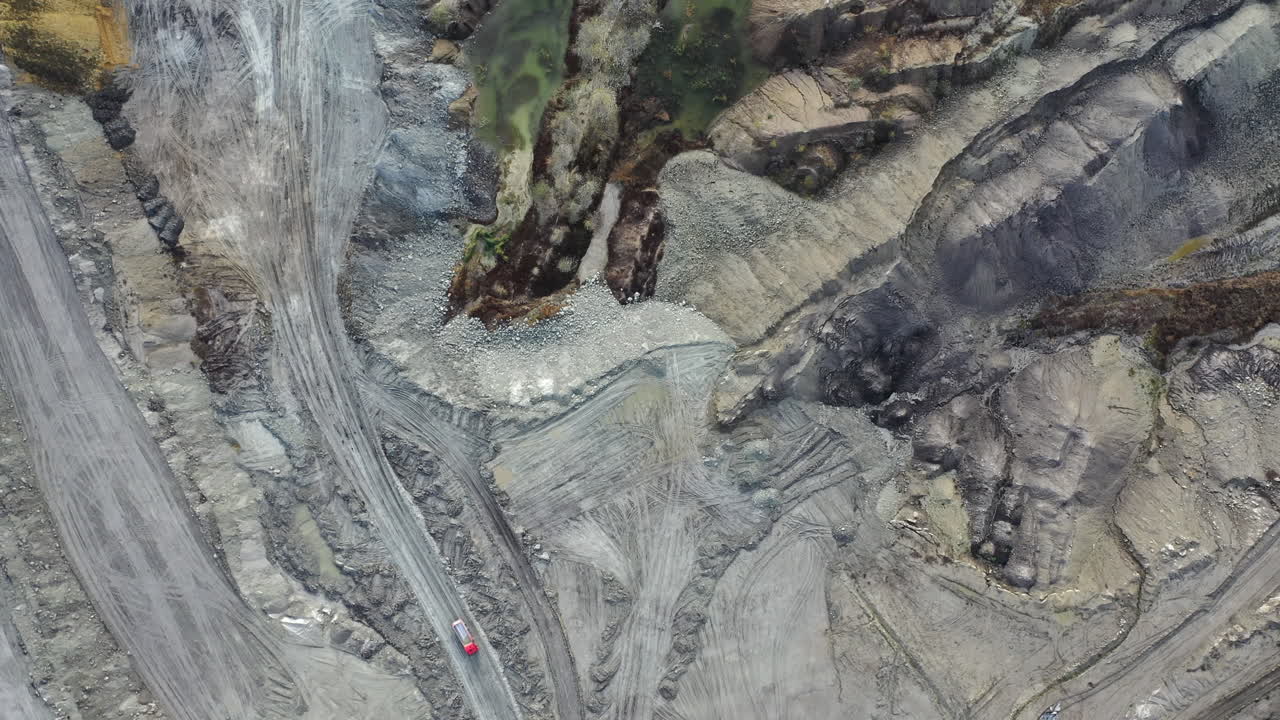 This is ore extraction in the production industry - aerial view with a drone - industry and landscape concept