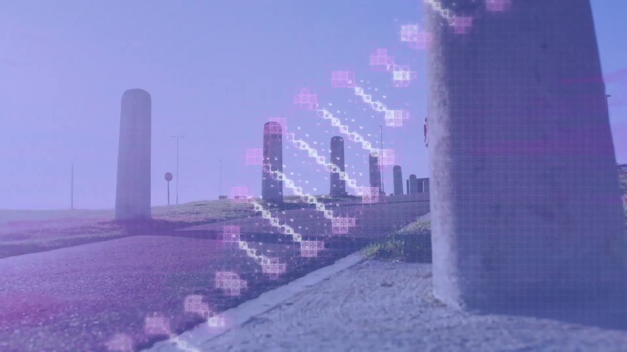 지형 위에서 회전하는 dna의 애니메이션