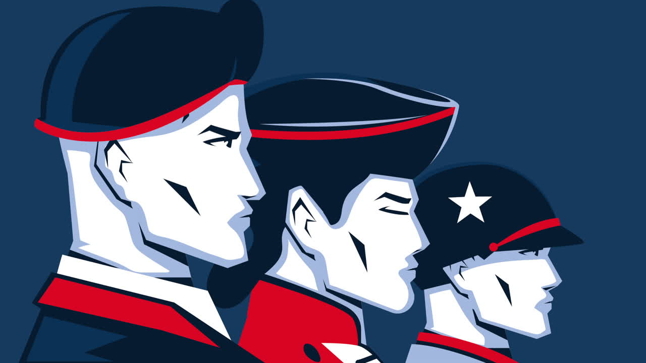 레트로 군인 프로필과 함께 행복한 기념일 애니메이션