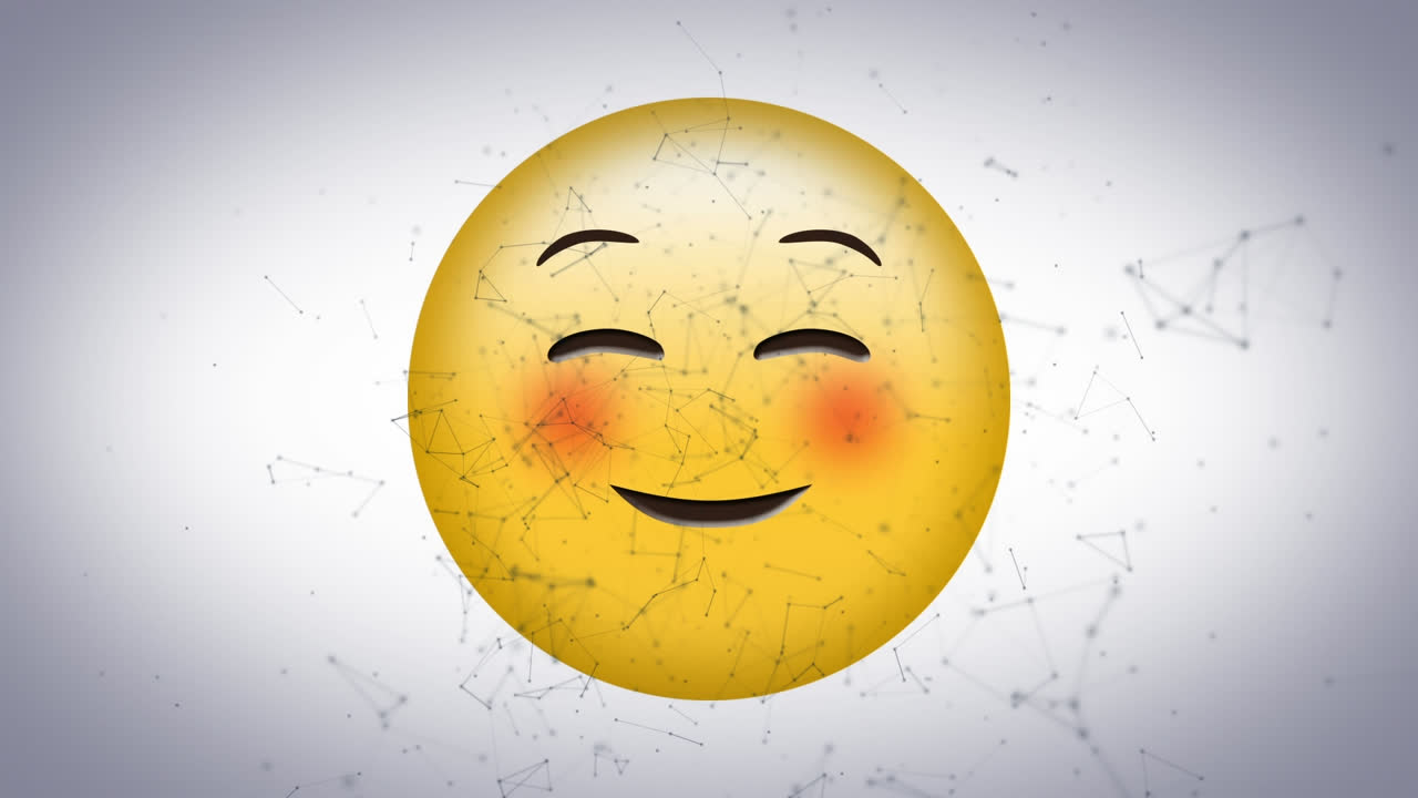 ⁇ 색 배경에 연결 네트워크를 통해 행복한 이모지 아이콘의 애니메이션