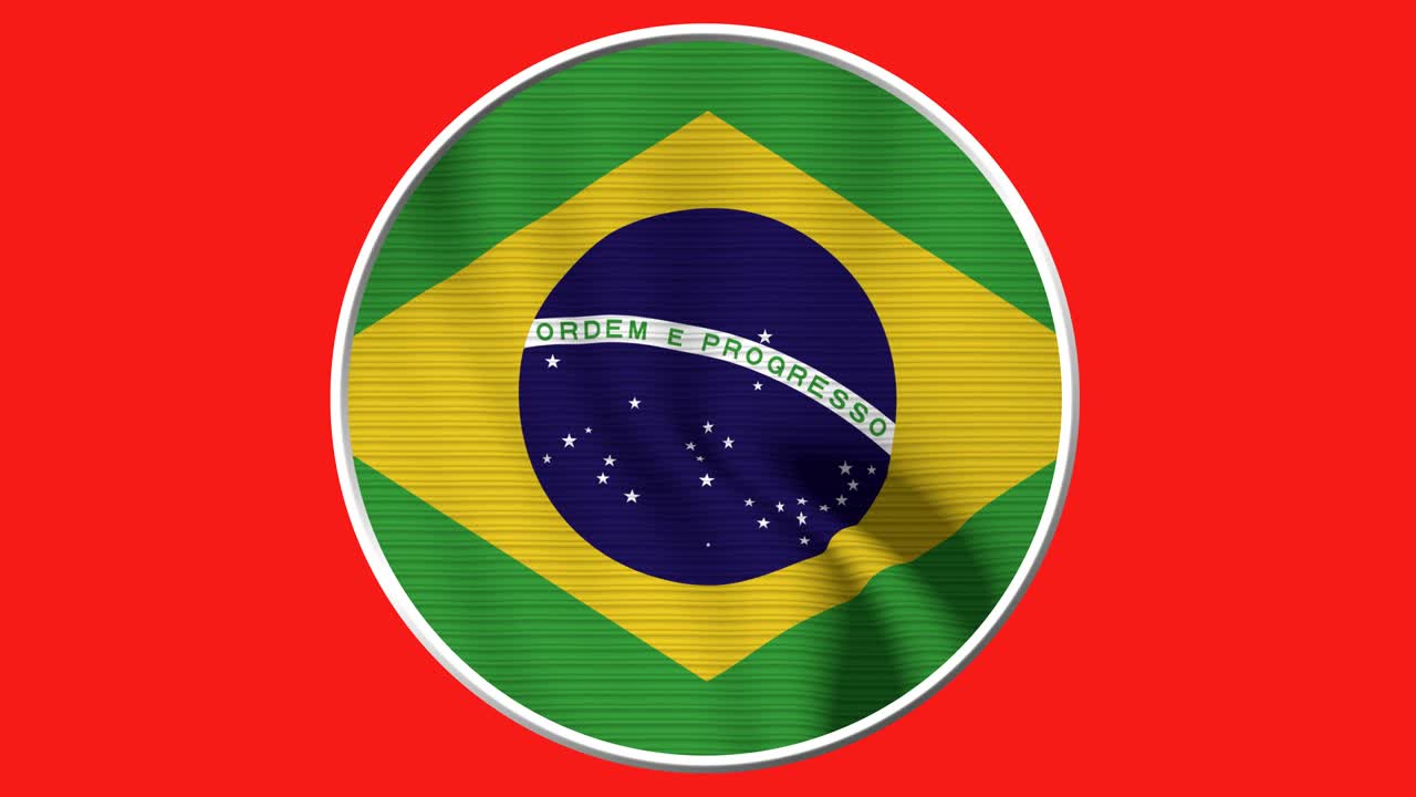 Brasilien Cirkulært Flag Loop - Realistisk 4K flag vifter i vinden.