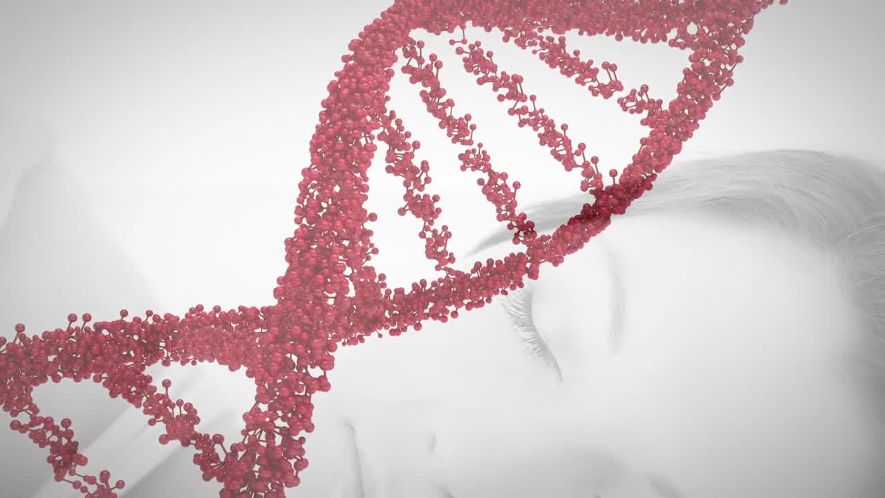 Animazione di filamento di DNA che ruota su una donna che dorme