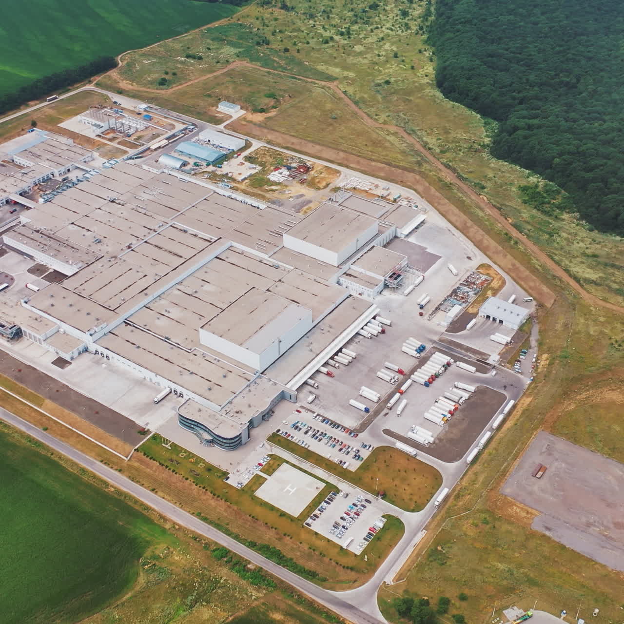 Industrial Factories and Buildings. Large modern production plant. Aerial view