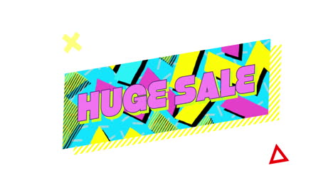 retro huge sale text in ribbon above colourful shapes