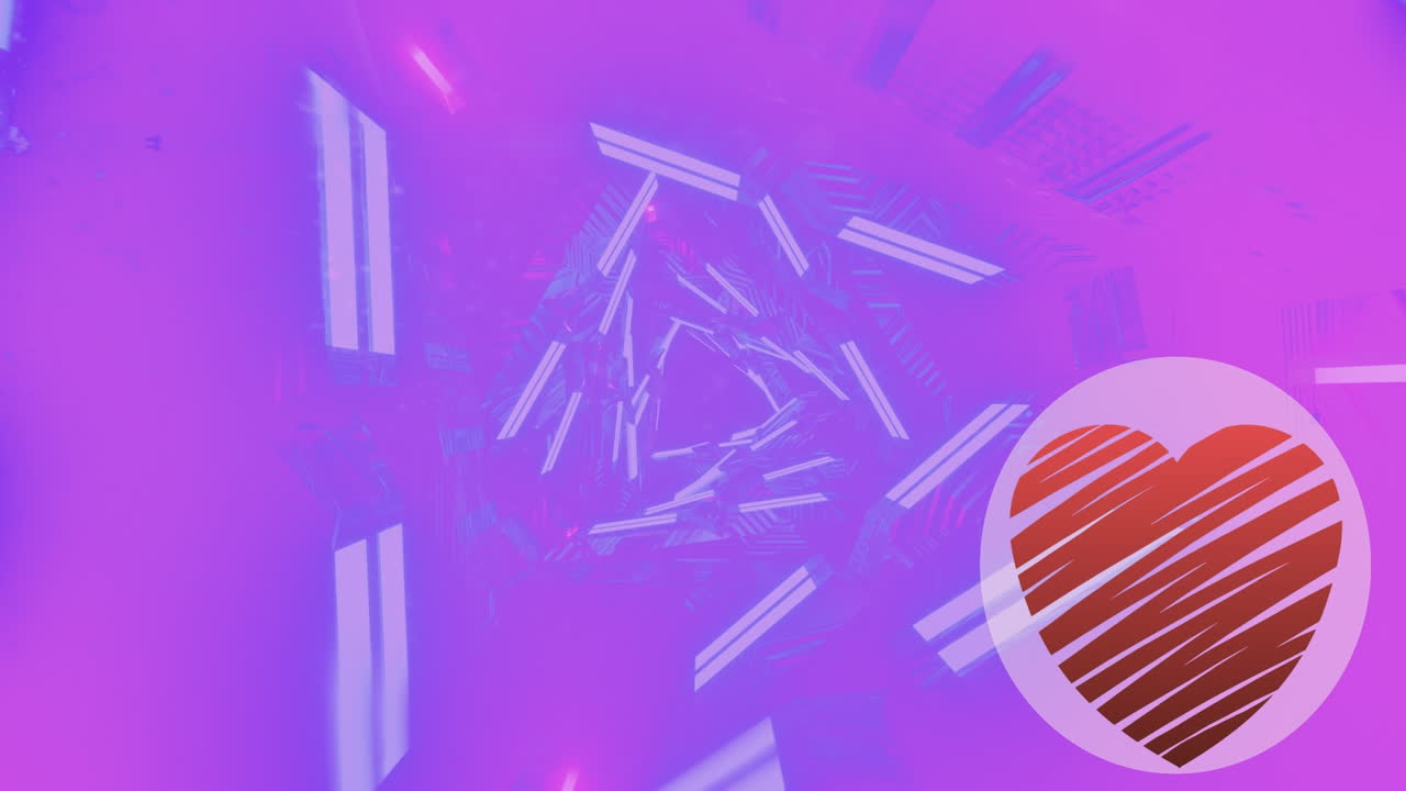 Animation of shapes and heart icon over pink background