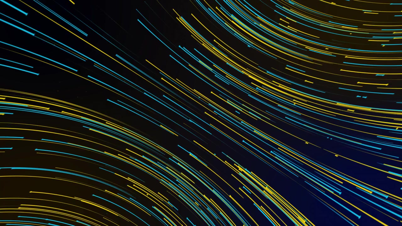 Sfondo astratto in movimento con scie luminose gialle e blu incandescenti