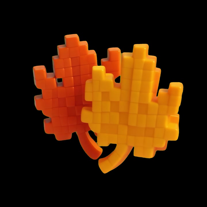 Rotating Pixelated Maple Leaves in Autumn Colors