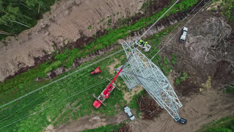 drone overhead view directly above a tall pylon