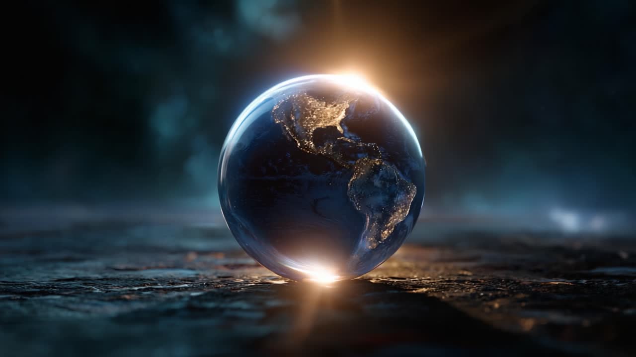 Et fantastisk glimt af Jorden oplyst: Skønheden af vores planet fanget i en blændende scene med den glødende horisont og lyse detaljer synlige om natten