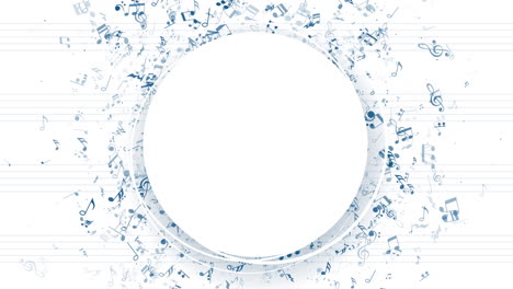 round music notes frame, musical white background. loop animation. copy space.