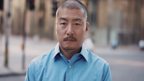 slow motion portrait of japanese businessman