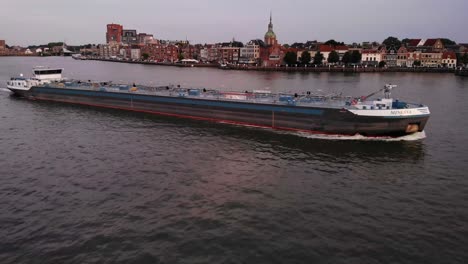 Sideway-tracking-of-tanker-passing-around-buildings-in-city