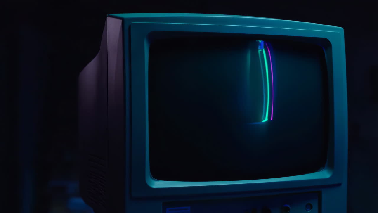 Vintage CRT Monitor with Glowing Neon Lines