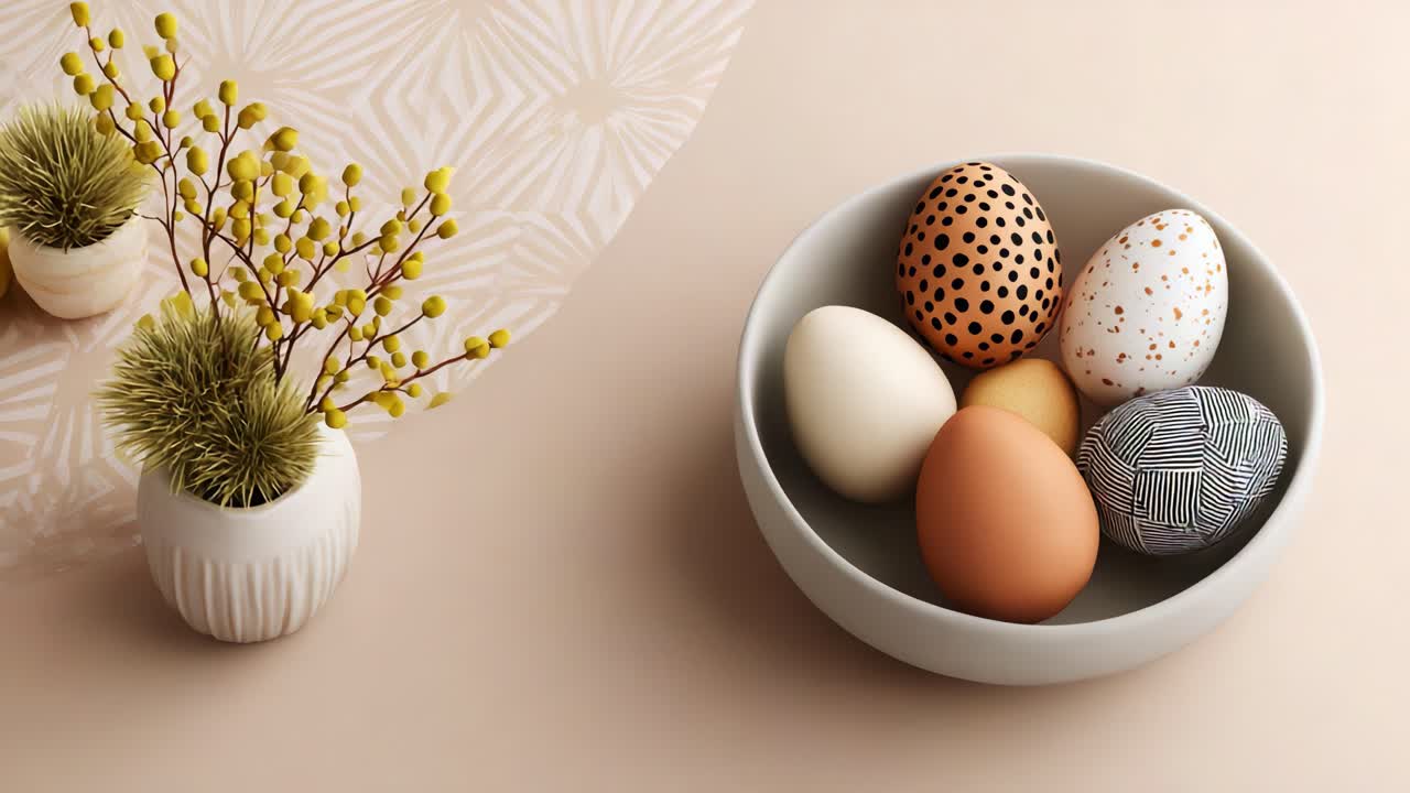 eggs,bowl,colorful,decorative,patterns,plants,aesthetic,neutral,design,nature,art,spring,artisan,composition,decor,white,earthy,soft,vibrant,creative,display,elements,craft,texture,smooth,modern,style,simplicity,color,rounded,shape,table,background,arrangement,unique,beauty,natural,subtle,warm,home
