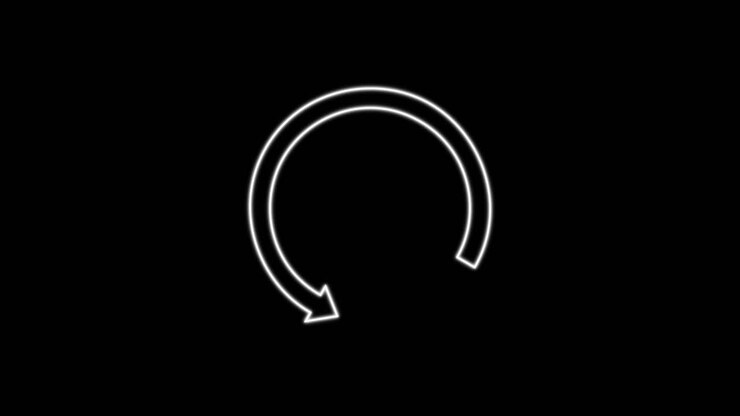 Minimalist white arrow smoothly rotates clockwise in a continuous loop on solid black background