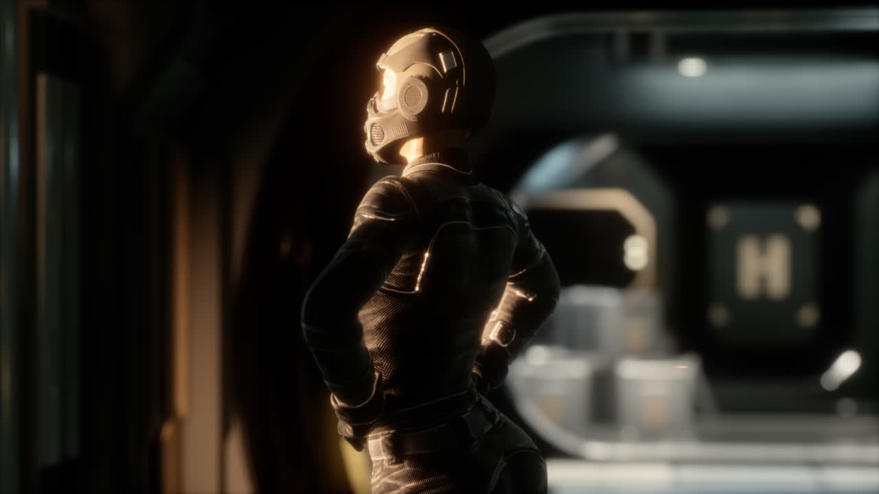Donna steampunk in un'astronave futuristica