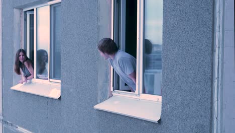 couple looking out window