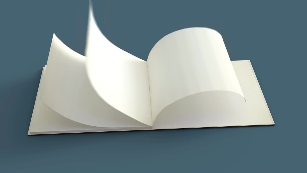 Flip opening book cover and inside 3d animation.Camera movement for present book.Show clean paper flip page by page and black cover book.