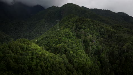 aerial view of sun world cable car moving up to summit of lush fansipan, vietnam