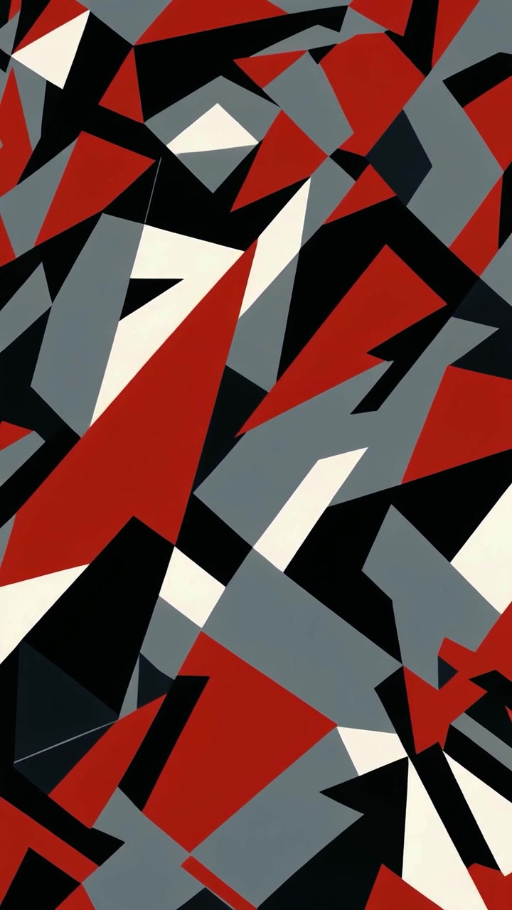 Dynamic Abstract Geometric Pattern in Red, Black, Gray, and White