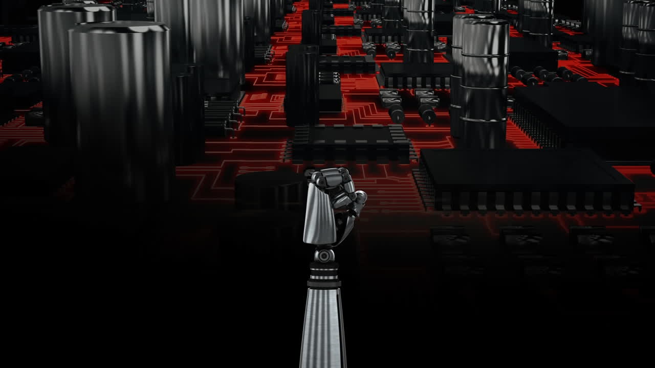 mano de robot y placa de circuito