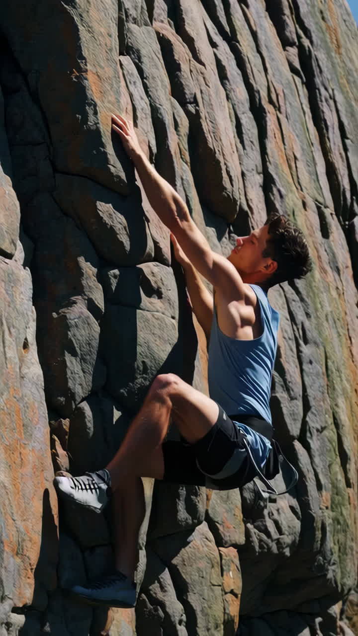 Man rock climbing outdoors