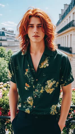 young man in floral shirt in paris